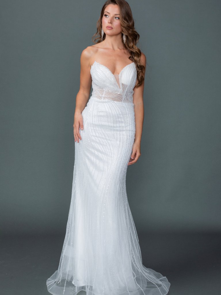 New Off-White Evening Gown Floor Length Formal Elegant Stunning 328